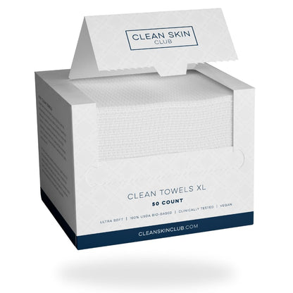 Clean Skin Club Clean Towels XL™, 100% USDA Biobased Face Towel, Disposable Face Towelette, Makeup Remover Dry Wipes, Ultra Soft, 50 Ct, 1 Pack - Beauty Storeology