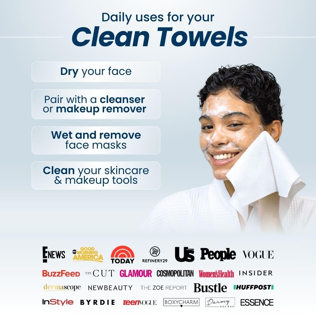 Clean Skin Club Clean Towels XL™, 100% USDA Biobased Face Towel, Disposable Face Towelette, Makeup Remover Dry Wipes, Ultra Soft, 50 Ct, 1 Pack - Beauty Storeology