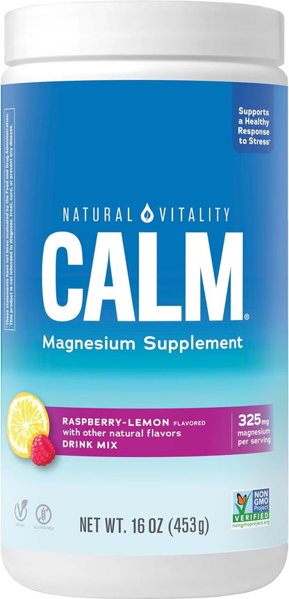 Natural Vitality Calm, Magnesium Citrate Supplement,  Gluten Free, Vegan, & Non-GMO, Raspberry Lemon, 16 oz