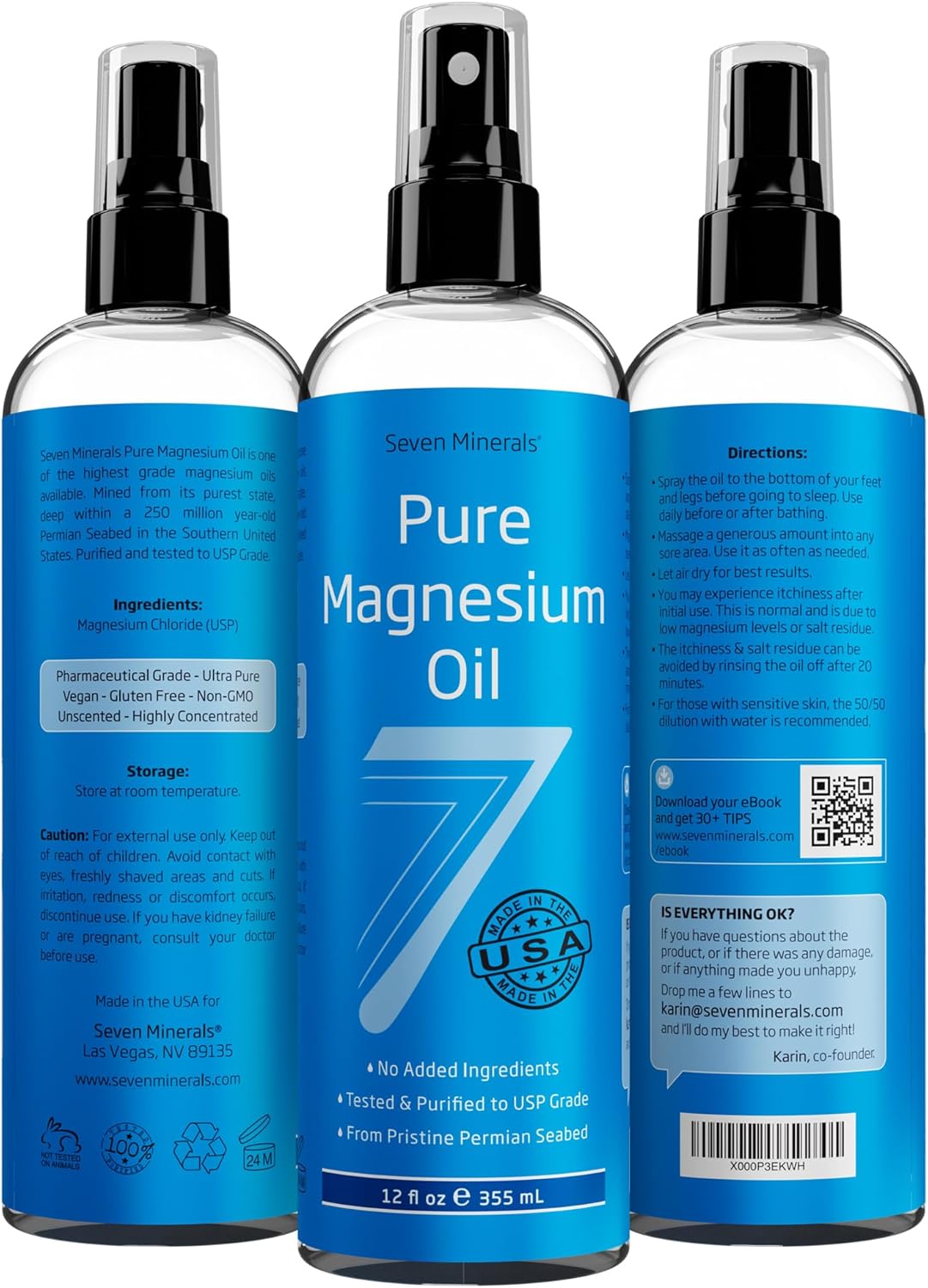 Seven Minerals, Pure Magnesium Oil Spray - Big 12 oz  Trace Minerals